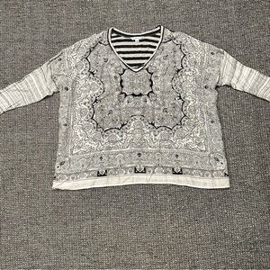 CAbi Monochrome Paisley V-Neck Top